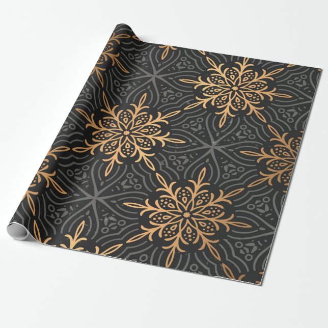 Papier Cadeau Motif de luxe de mandala d'or de monogramme (Déroulé)