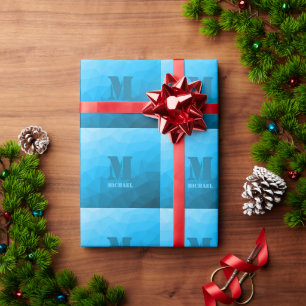 Papier Cadeau Motif de maille géométrique cyan bleu clair Monogr