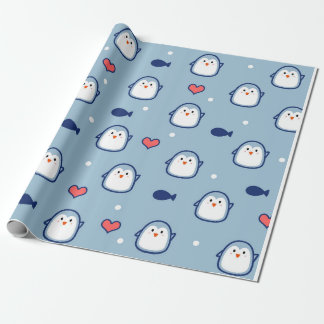 Papier Cadeau Motif de manchot bleu mignon