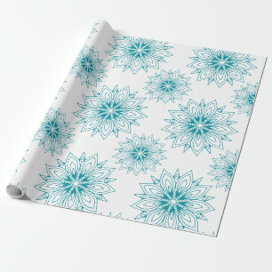 Papier Cadeau Motif de mandala géométrique turquoise et blanc