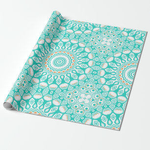 Papier Cadeau Motif de mandala océan turquoise et beige