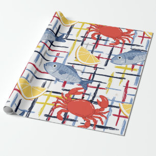Papier Cadeau Motif de marché de fruits de mer méditerranéens (1