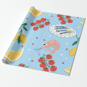 Papier Cadeau Motif de marché de fruits de mer méditerranéens (5