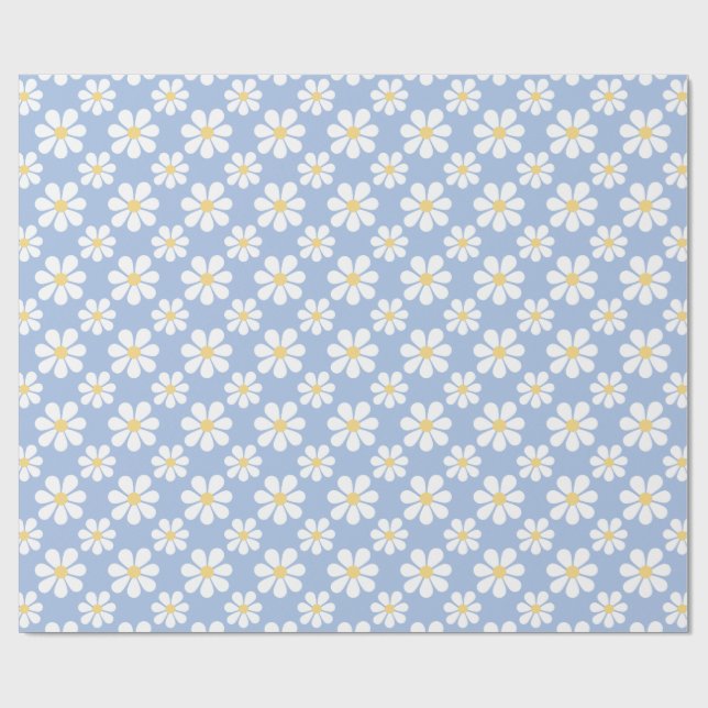 Papier Cadeau Motif de marguerite bleu blanc  (Plat)