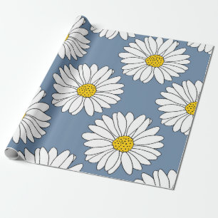 Papier Cadeau Motif de marguerite bleu jaune