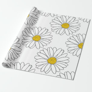 Papier Cadeau Motif de marguerite jaune blanc
