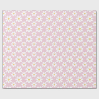 Papier Cadeau Motif de marguerite rose blanc