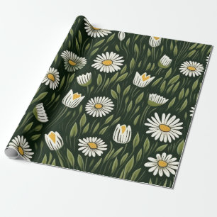 Papier Cadeau Motif de marguerite vibrant avec des accents verts