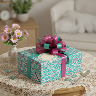 Papier Cadeau Motif de marguerites à l'aquarelle rose et jaune