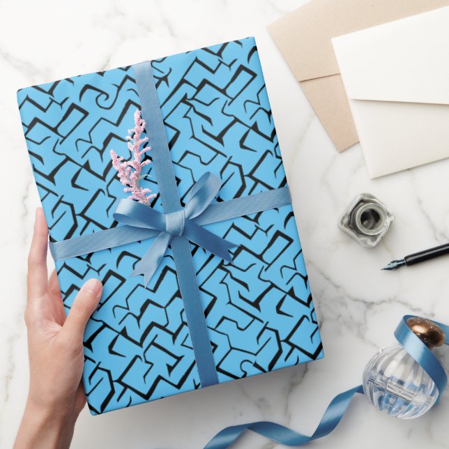 Papier Cadeau Motif de méandre bleu clair | Maze moderne (Cadeaux)