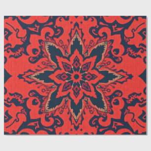 Papier Cadeau Motif de médaillon persan orné rouge bleu de luxe