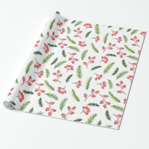 Papier Cadeau Motif de Mistletoe de Noël tiré à la main brillant