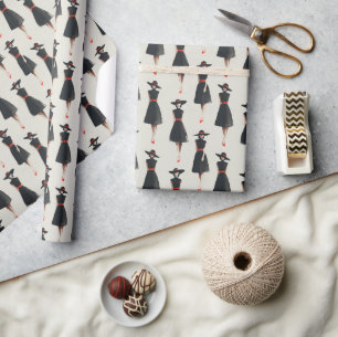 Papier Cadeau Motif de mode de petite robe noire en lavis d'encr