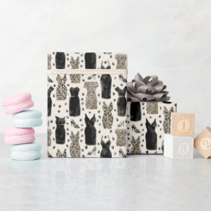 Papier Cadeau Motif de mode léopard et robe noire avec talons ha