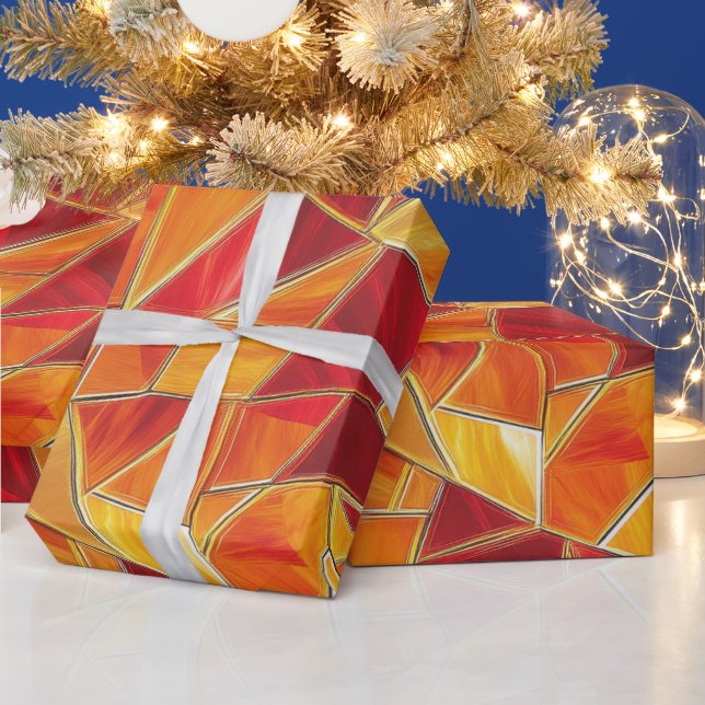 Papier Cadeau Motif de mosaïque de verre coloré orange et or (Vacances)