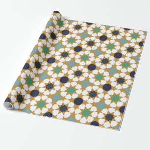 Papier Cadeau Motif de Motif Gold Géométrique Bleu