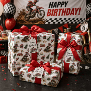 Papier Cadeau Motif de moto cross Dirt Bike rouge pour l'anniver