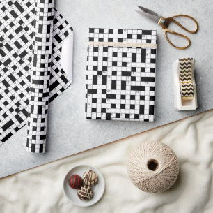 Papier Cadeau Motif de mots croisés noir blanc rétro