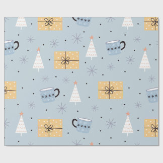 Papier Cadeau Motif de mug de café et de cadeau de Noël pastel c