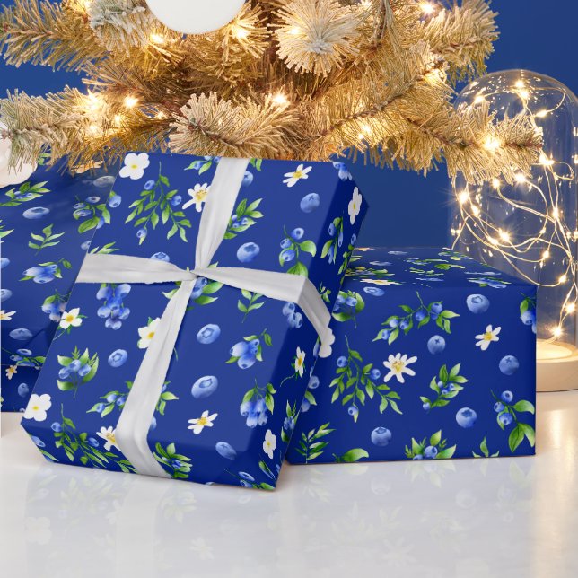 Papier Cadeau Motif de myrtilles et de feuillage (Vacances)