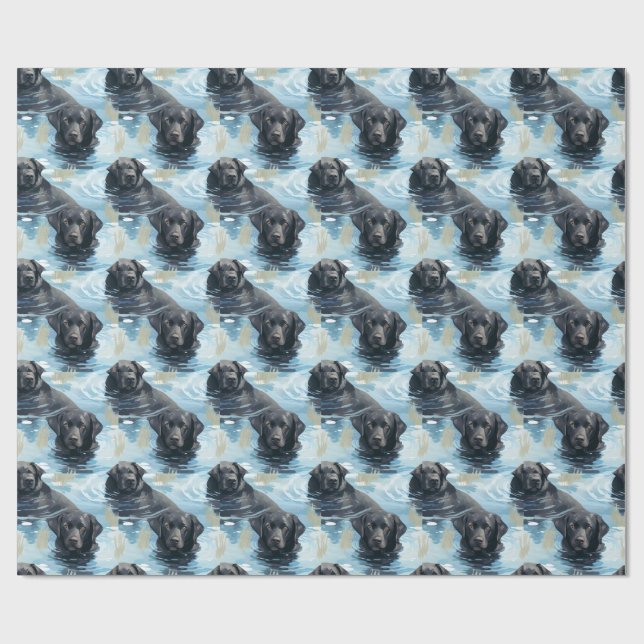 Papier Cadeau Motif de natation du Labrador noir (Plat)