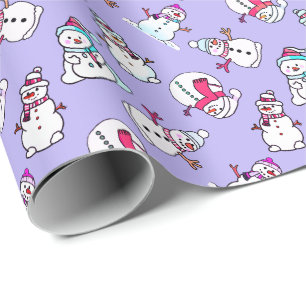 Papier Cadeau Motif de neige Noël mignon Fille Lilac