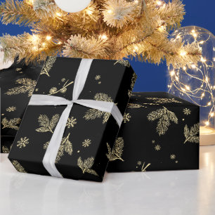 Papier Cadeau Motif de Noël à feuille d'or et flocon de neige