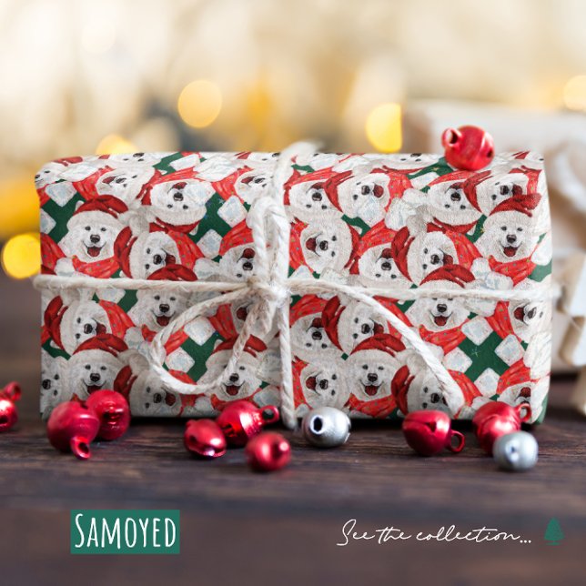 Papier Cadeau Motif de Noël amusant de Samoyède (Créateur téléchargé)