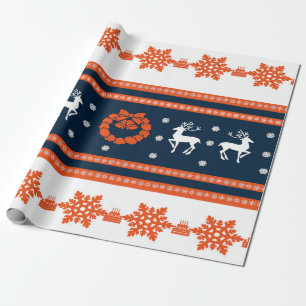 Papier Cadeau Motif de Noël avec cerfs et flocons de neige