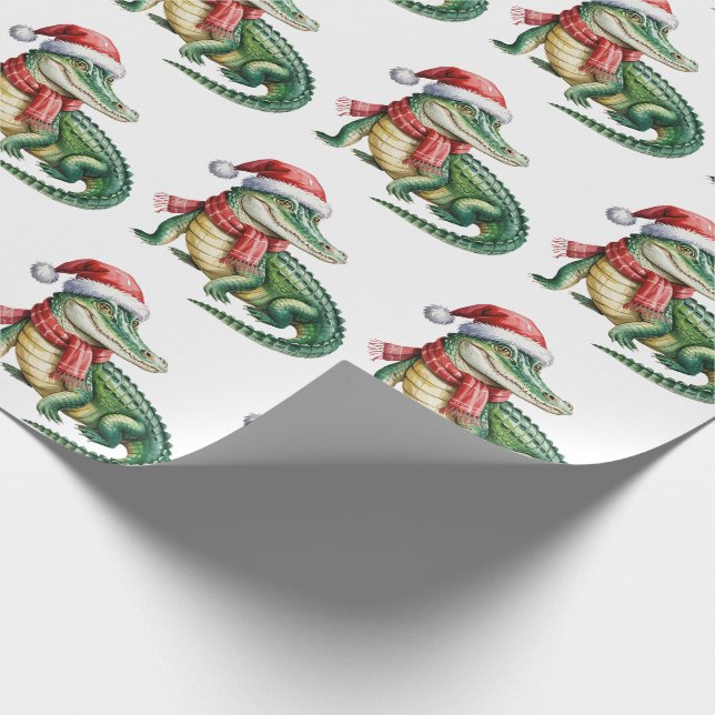 Papier Cadeau Motif de Noël avec des alligators-crocodiles branc (Coin)