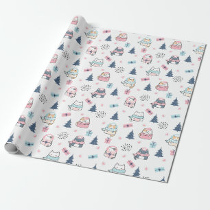 Papier Cadeau Motif de Noël avec des chats drôles, des cadeaux,