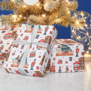 Papier Cadeau Motif de Noël avec noix de cou et arbres