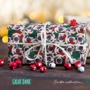 Papier Cadeau Motif de Noël avec un Grand Danois drôle