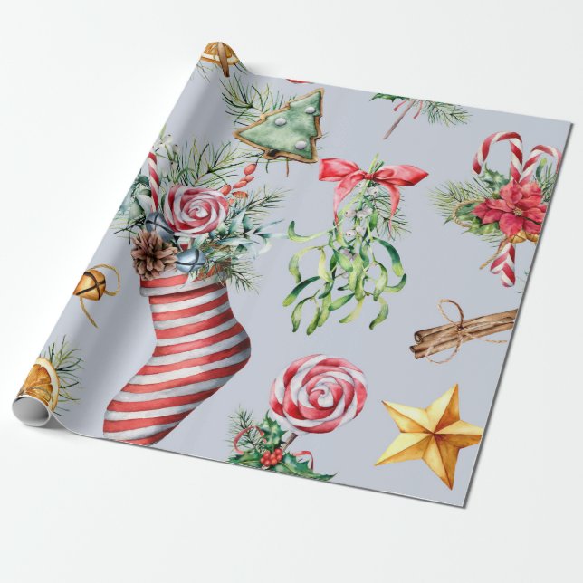 Papier Cadeau Motif de Noël/bleu (Déroulé)