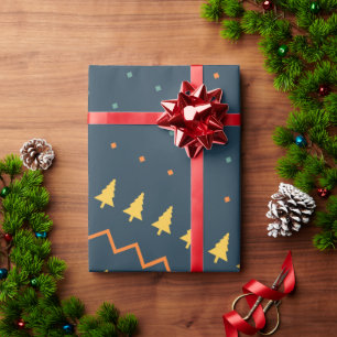 Papier Cadeau Motif de Noël bleu jaune minimal