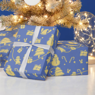 Papier Cadeau Motif de Noël bleu rétro