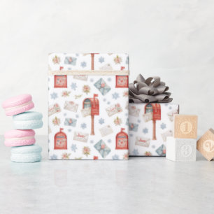 Papier Cadeau Motif de Noël Boîte aux Lettres Rouge Aquarelle