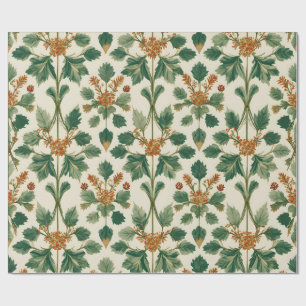 Papier Cadeau Motif de Noël botanique Gui Vintage
