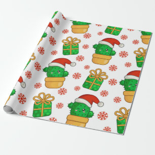 Papier Cadeau Motif de Noël Cactus