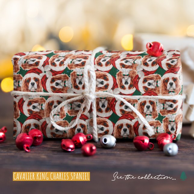 Papier Cadeau Motif de Noël Cavalier King amusant (Créateur téléchargé)