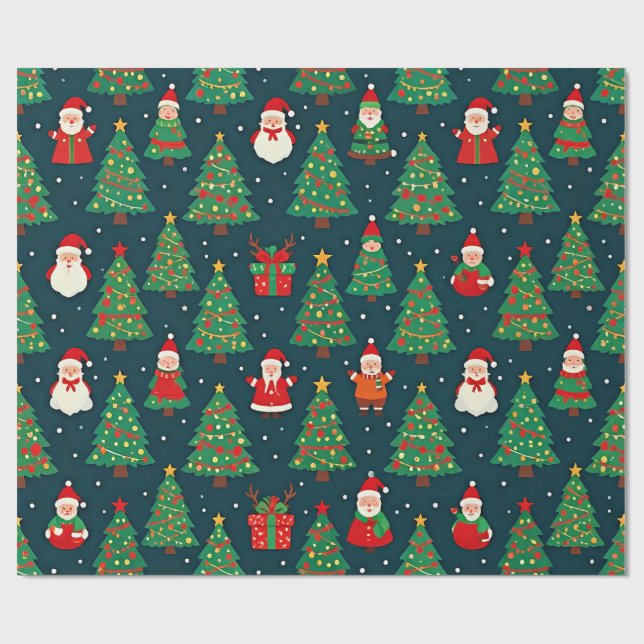 Papier Cadeau Motif de Noël Coloré, (Plat)