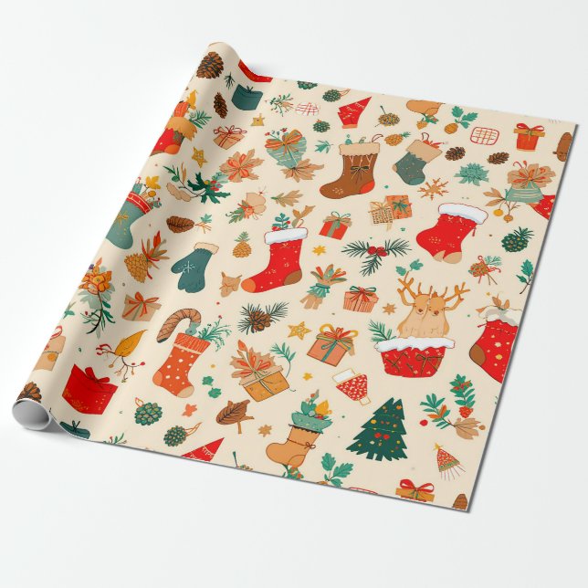 Papier Cadeau Motif de Noël coloré (Déroulé)