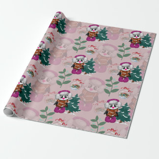 Papier Cadeau Motif de Noël coloré mignon pingouin de Noël