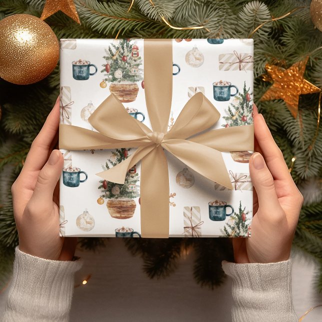 Papier Cadeau Motif de Noël coloré tendance | Aquarelle (Créateur téléchargé)