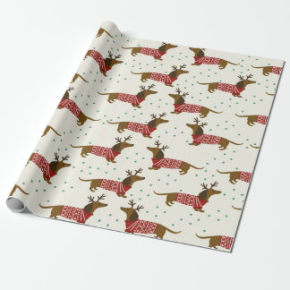 Papier Cadeau Motif De Noël Dachshund Et Snowflakes