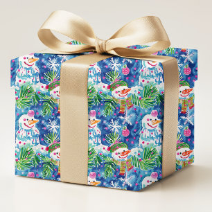 Papier Cadeau Motif de Noël de bonhommes de neige colorés et pré