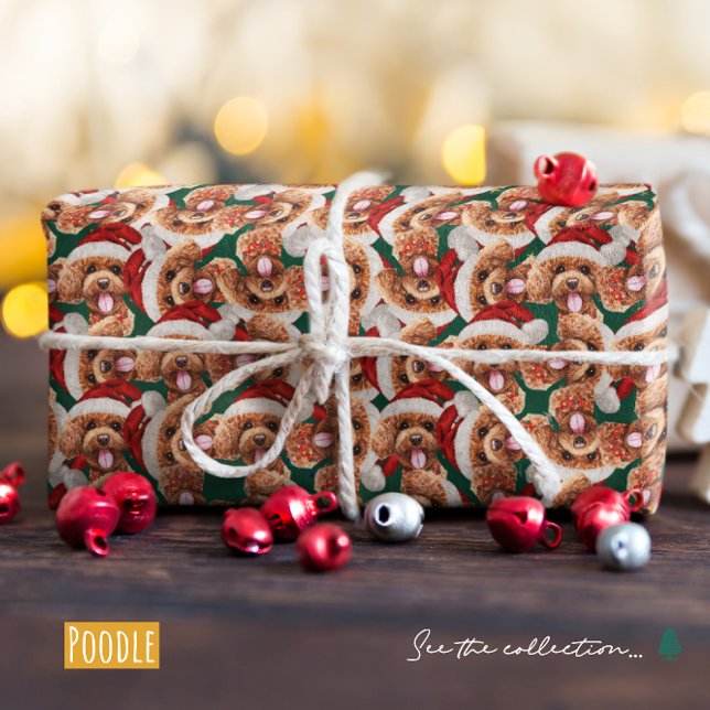 Papier Cadeau Motif de Noël de Caniche Drôle (Créateur téléchargé)