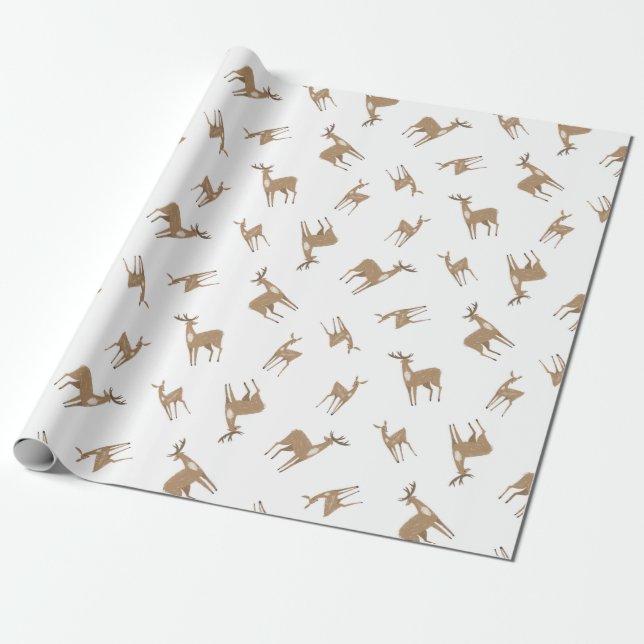 Papier Cadeau Motif de Noël de cerfs jaunes sur la neige (Déroulé)