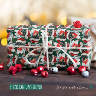 Papier Cadeau Motif de Noël de chiot teckel noir et marron drôle