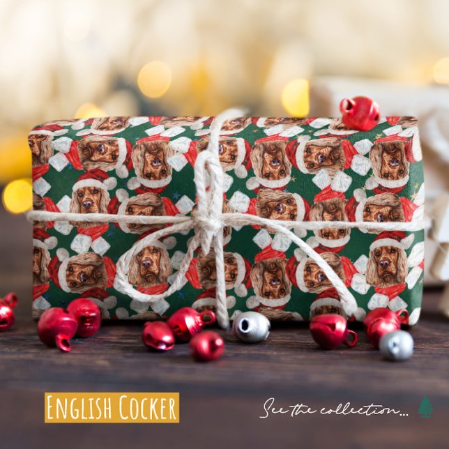 Papier Cadeau Motif de Noël de Cocker Anglais Drôle (Créateur téléchargé)